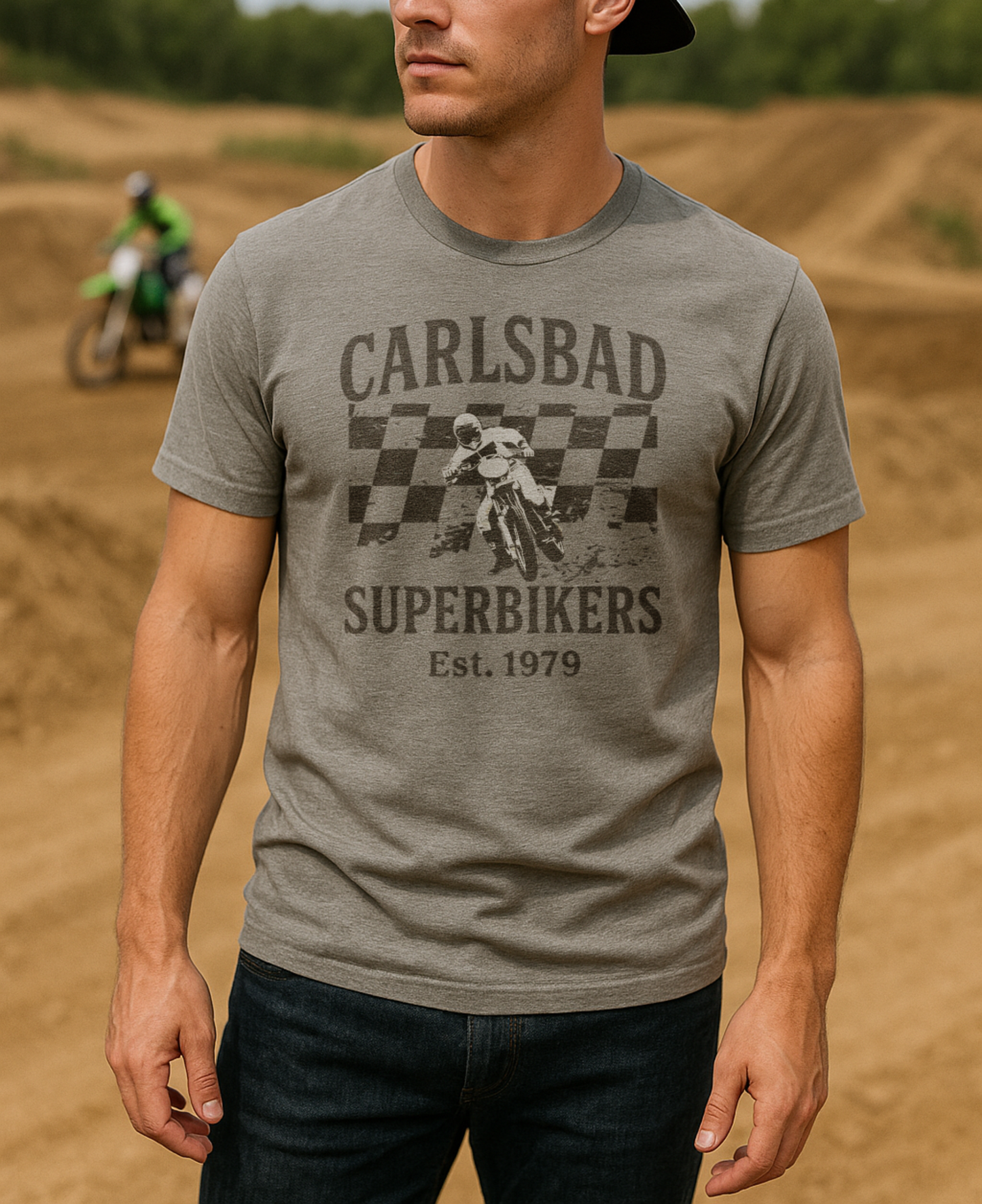 Vintage Roosted Moto Carlsbad Raceway Superbikers Motocross Graphic T-shirt